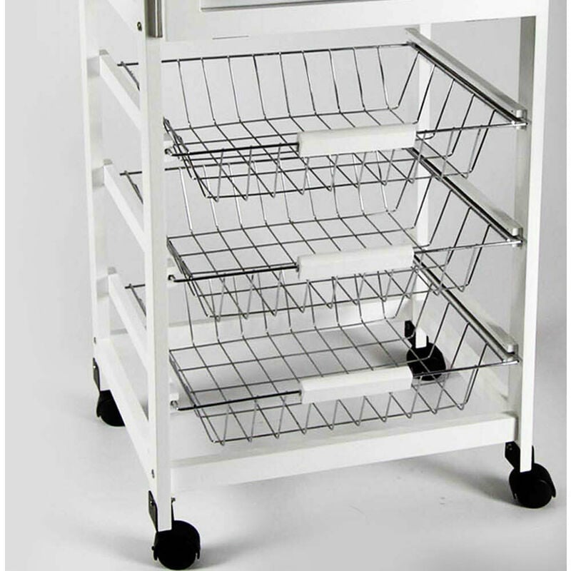 minardi Carrello da Cucina 37x37x83 cm 4 Ceste in Legno MDF Prestige Bianco