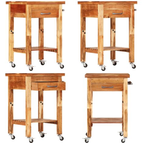 Carrello da Cucina 55x55x89 cm in Legno Massello di Acacia - Carrello da cucina in acacia - Carrello da cucina vintage
