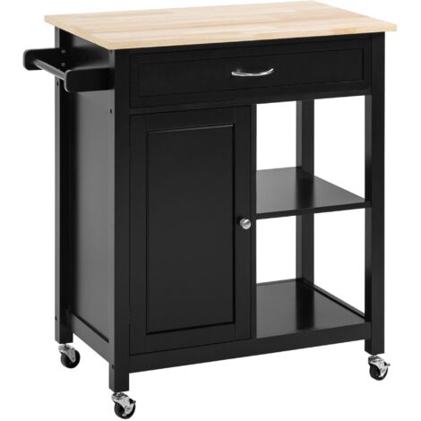 Carrello da Cucina 83x45x88 cm 1 Cassetto 1 Armadietto 2 Ripiani in MDF e Acciaio Nero