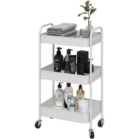 Carrello da Cucina a 3 Livelli con Maniglie e 4 Rotelle 45x30,6x79 cm in Acciaio Bianco