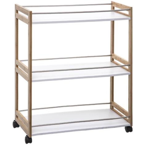 Carrello da Cucina a 3 Ripiani con Ruote in Legno 80x76x30cm