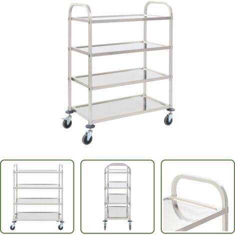 Carrello da cucina a 4 livelli -  Carrello da Cucina a 4 Livelli 107x55x125 cm in Acciaio Inox