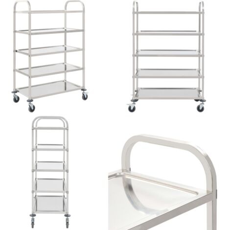 Carrello da Cucina a 5 Livelli 107x55x147 cm in Acciaio Inox - Carrello da cucina 5 livelli - Carrello da cucina in acciaio inox