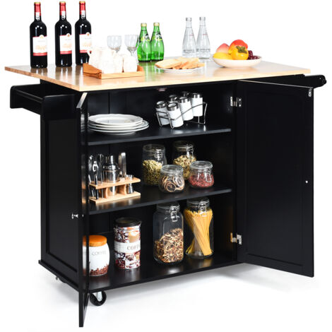 Carrello da cucina a ribalta, Isola da cucina con portaspezie portasciugamani cassetto battilardo armadio Nero