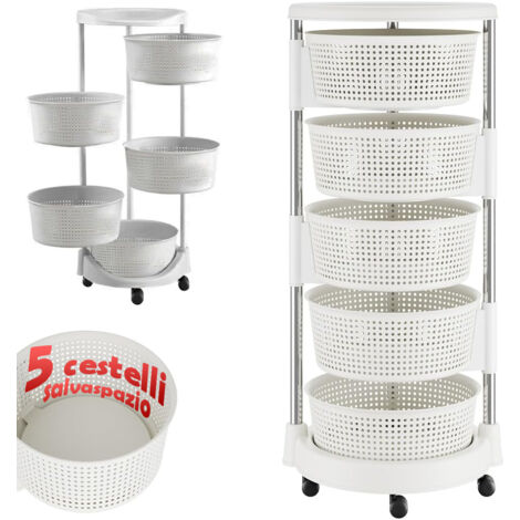 Carrello da Cucina Acciaio Inossidabile 5 Ripiani Apribili Carrellino Salvaspazio