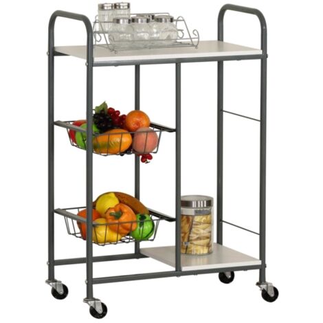 carrello da cucina bianco e grigio con ruote, 57x30x85 cm