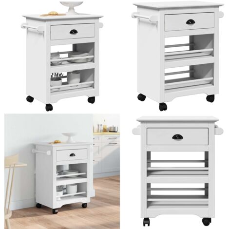 Carrello da Cucina BODO Bianco 67,5x45x80 cm - Organizzatore da cucina - Carrello da cucina in legno