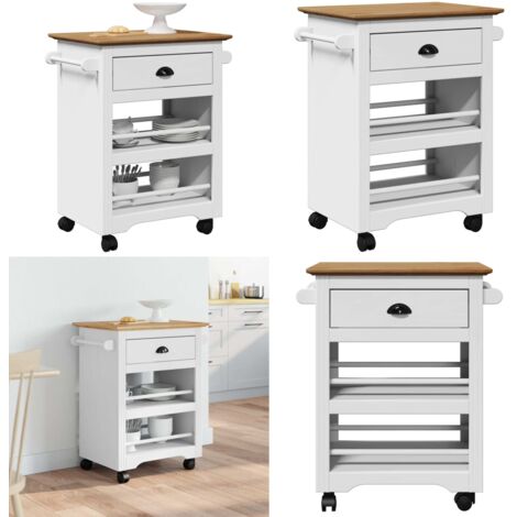 Carrello da Cucina BODO Bianco e Marrone 67,5x45x80 cm - Organizzatore da cucina - Carrello da cucina in legno
