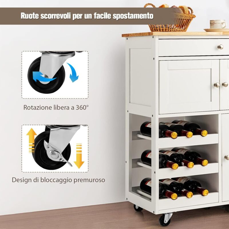 Legno DREAMADE Carrello da Cucina con 2 Portabottiglie Carrello da Cucina in Legno con 2 Cassetti 67x37x76cm