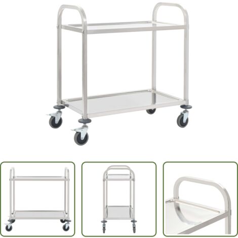 Carrello da cucina -  Carrello da Cucina a 2 Livelli 96,5x55x90 cm in Acciaio Inox