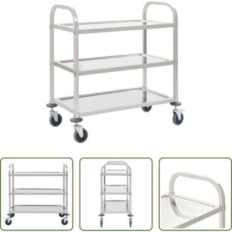 Carrello da cucina -  Carrello da Cucina a 3 Livelli 96,5x55x90 cm in Acciaio Inox