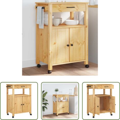 Carrello da cucina -  Carrello da Cucina MONZA 60x40x88,5 cm in Legno Massello di Pino