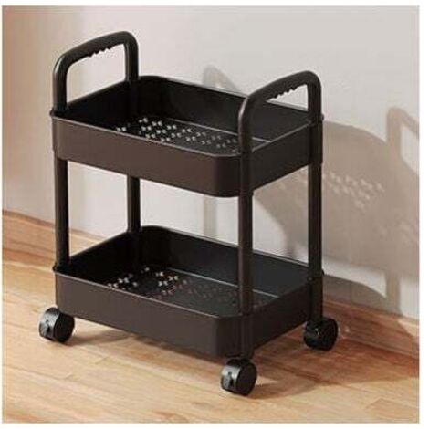 Carrello da cucina, carrello portaoggetti fai da te, carrello a 2 ripiani con ruote, scaffale portaoggetti per il bagno, organizer per ufficio, scaffale laterale nero con ruote
