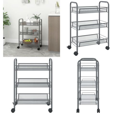 Carrello da Cucina con 3 Ripiani Grigio 46x26x64 cm in Ferro - Carrello per casa - Carrello per ufficio