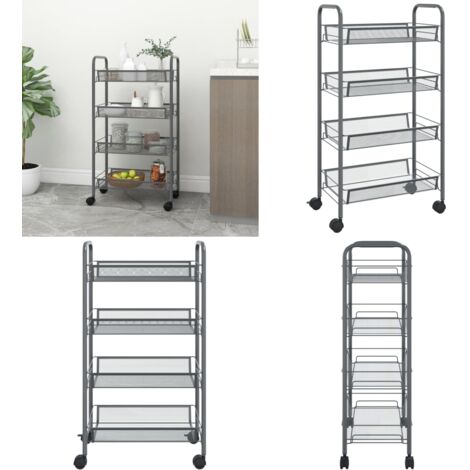 Carrello da Cucina con 4 Ripiani Grigio 46x26x64 cm in Ferro - Carrello per casa - Carrello per ufficio