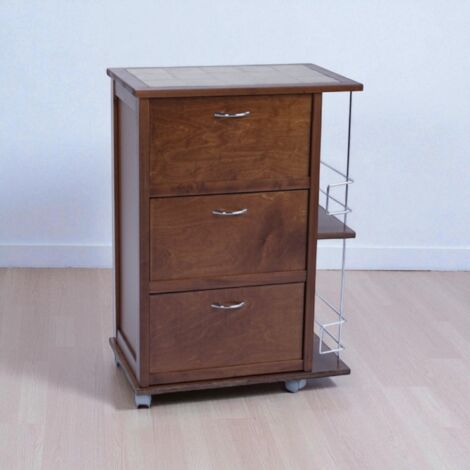 Carrello da cucina con ante a ribalta e portabottiglie Noce