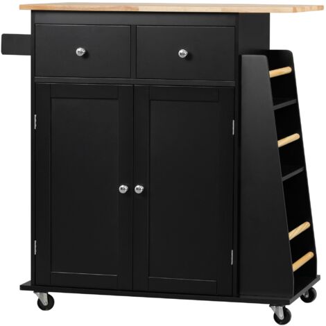 Carrello da Cucina con Armadietto 2 Cassetti e Portaspezie 89x45x89,5 cm in Legno Nero