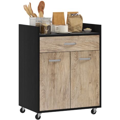 Carrello da Cucina con Armadietto e Cassetto 60x40x77 cm in Legno Nero