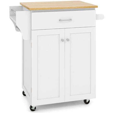 Carrello da cucina con cassetto e armadio con ripiano regolabile per sala, Isola da cucina su ruote da pranzo Bianco