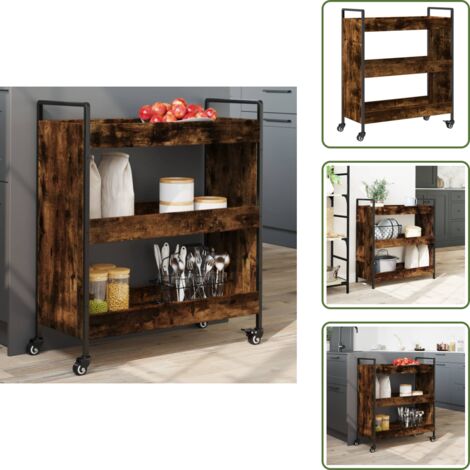 Carrello da cucina con piedini - vidaXL Carrello da Cucina Rovere Fumo 70x30x82 cm in Legno Multistrato - Carrello da cucina multistrato
