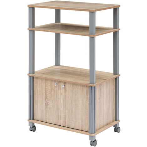 Carrello da cucina con ripiani e armadietto, Carrello portavivande per microonde 60 x 40 x 98 cm Naturale