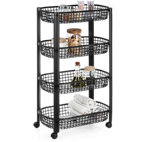 Carrello da cucina con ripiani su ruote, scaffale mobile per il bagno a 4 livelli