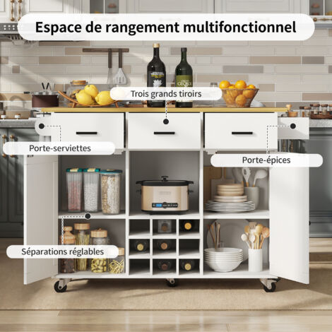 Carrello da cucina con ruote 104x39x91cm MDF bianco portasciugamani laterale piano lavoro moderno carrello di servizio cucina sala
