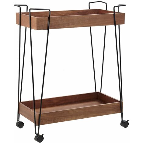 Carrello da cucina con ruote metallo e legno 2 ripiani vassoio estraibile Balme - Nero