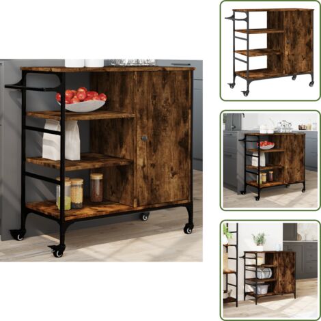 Carrello da cucina con ruote - vidaXL Carrello Cucina Rovere Fumo 87,5x38,5x84,5 cm Legno Multistrato - Carrello da cucina con freni