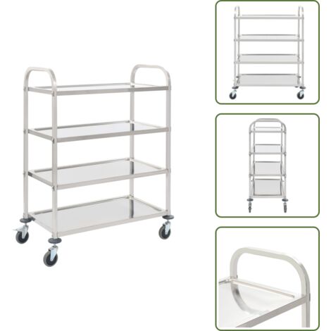 Carrello da cucina con ruote - vidaXL Carrello da Cucina a 4 Livelli 107x55x125 cm in Acciaio Inox - Carrello da cucina con freni
