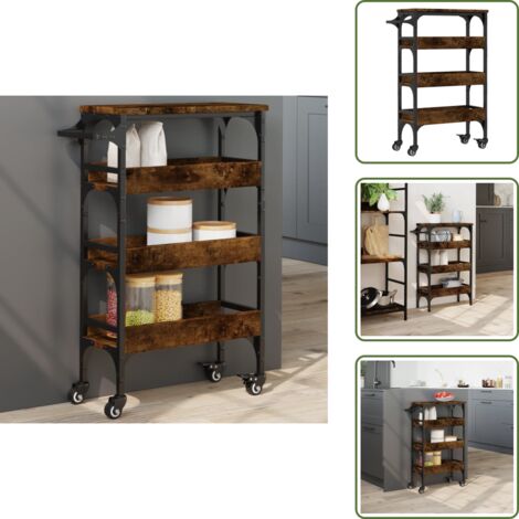 Carrello da cucina con ruote - vidaXL Carrello da Cucina Rovere Fumo 53x20x76 cm in Legno Multistrato - Carrello da cucina con freni