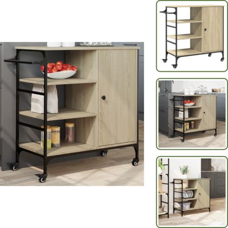 Carrello da cucina con ruote - vidaXL Carrello da Cucina Rovere Sonoma 87,5x38,5x84,5 cm Multistrato - Carrello da cucina con freni