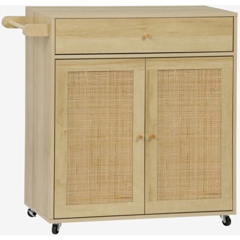 Carrello da cucina decorato in legno con 1 cassetto, 80cm
