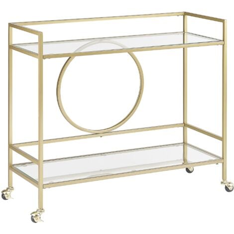 Carrello da cucina dorato a due ripiani aperti in vetro 90 x 35 cm Kerry