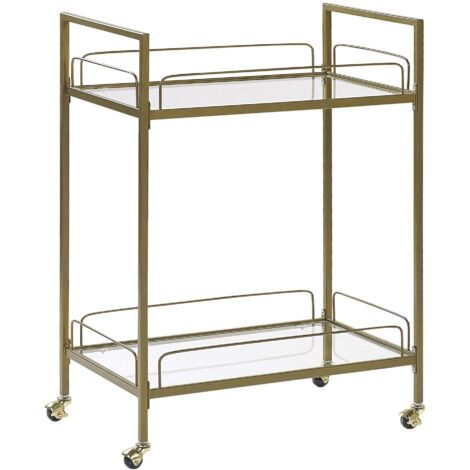 Carrello da Cucina Dorato Piedi in Metallo e Piano in Vetro Temperato Veneta