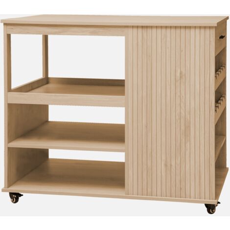 Carrello da cucina effetto legno con portabottiglie, 100cm