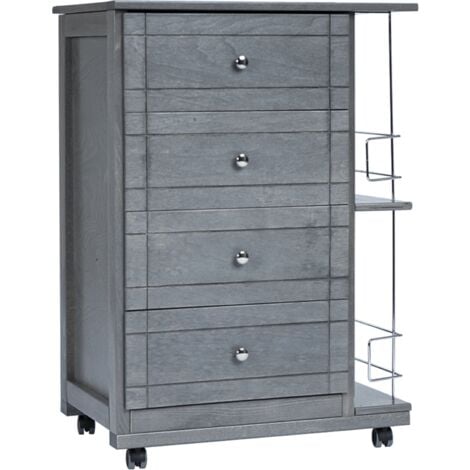 Carrello da cucina GIADA con 4 cassetti e portabottiglie Grigio
