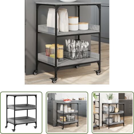Carrello da cucina grigio -  Carrello da Cucina Grigio Sonoma 60x41x80,5cm Legno Multistrato