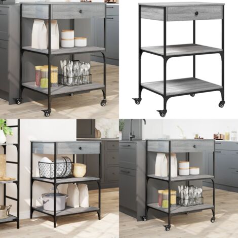 Carrello da Cucina Grigio Sonoma 60x48x89,5cm Legno Multistrato - Carrello da cucina grigio - Carrello da cucina in legno