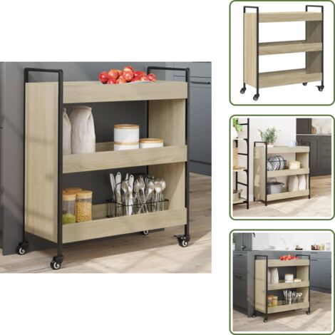 Carrello da cucina in acciaio - vidaXL Carrello da Cucina Rovere Sonoma 70x30x82 cm Legno Multistrato - Carrello da cucina con piedini
