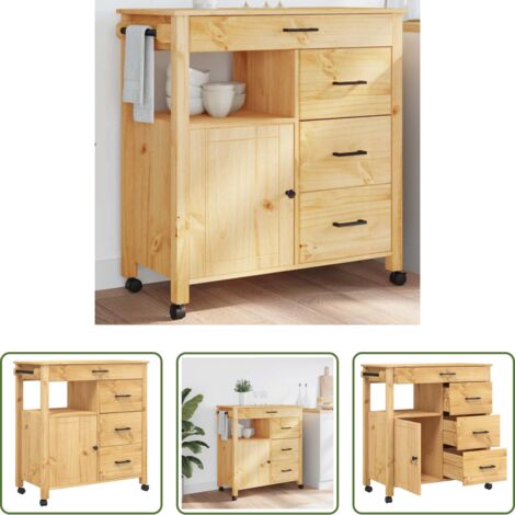 Carrello da cucina in legno -  Carrello da Cucina MONZA 84x40x88,5 cm in Legno Massello di Pino