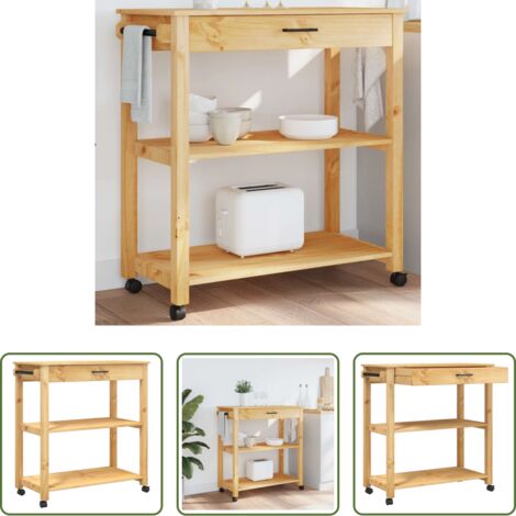 Carrello da cucina in legno -  Carrello da Cucina MONZA 84x40x88,5 cm in Legno Massello di Pino