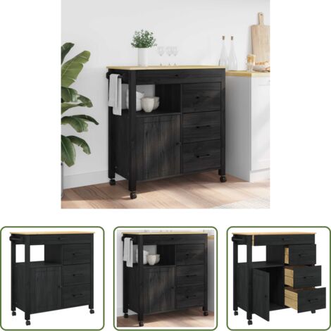Carrello da cucina in legno -  Carrello da Cucina MONZA Nero 84 x 40 x 88,5 cm