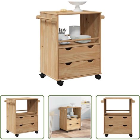 Carrello da cucina in legno -  Carrello da Cucina OTTA 59x45x80 cm in Legno Massello di Pino