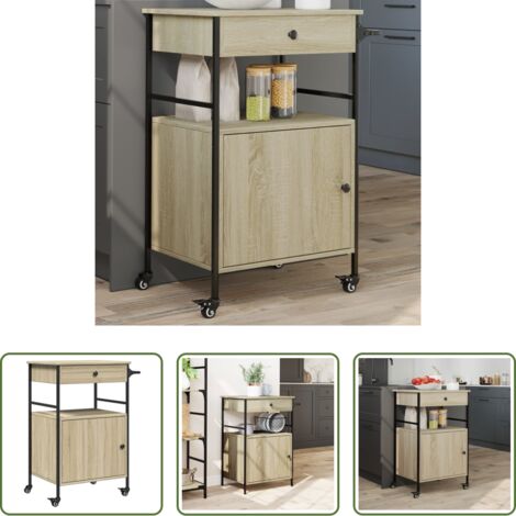 Carrello da cucina in legno - Carrello da Cucina Rovere Sonoma 56x43x89,5cm Legno Multistrato