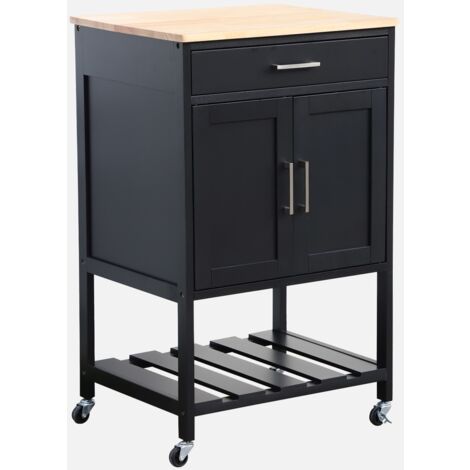 Carrello da cucina in legno di gomma con 2 ripiani, 56cm