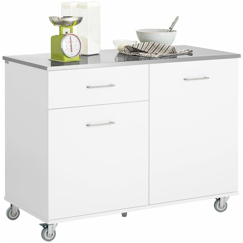 Sobuy - Carrello Da Cucina Isola Cucina Con Piano Di Lavoro Credenza Con Ruote Carrello Bianco 120x56x90cm FKW117-W