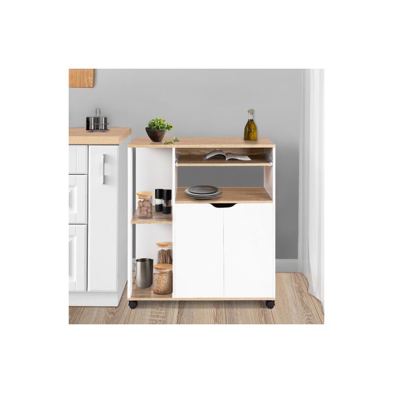 Idmarket - Carrello da cucina legno bianco e ante di faggio L.76 cm cosi