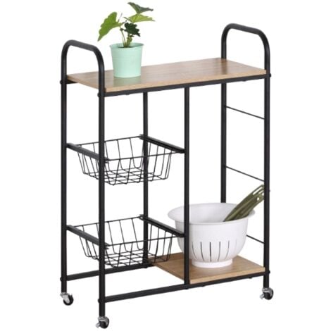 carrello da cucina legno e metallo nero con ruote, 57x30x85 cm