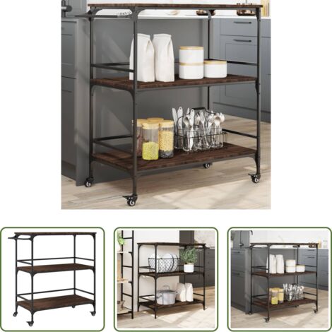 Carrello da cucina marrone -  Carrello da Cucina Rovere Marrone 100,5x50x105 cm